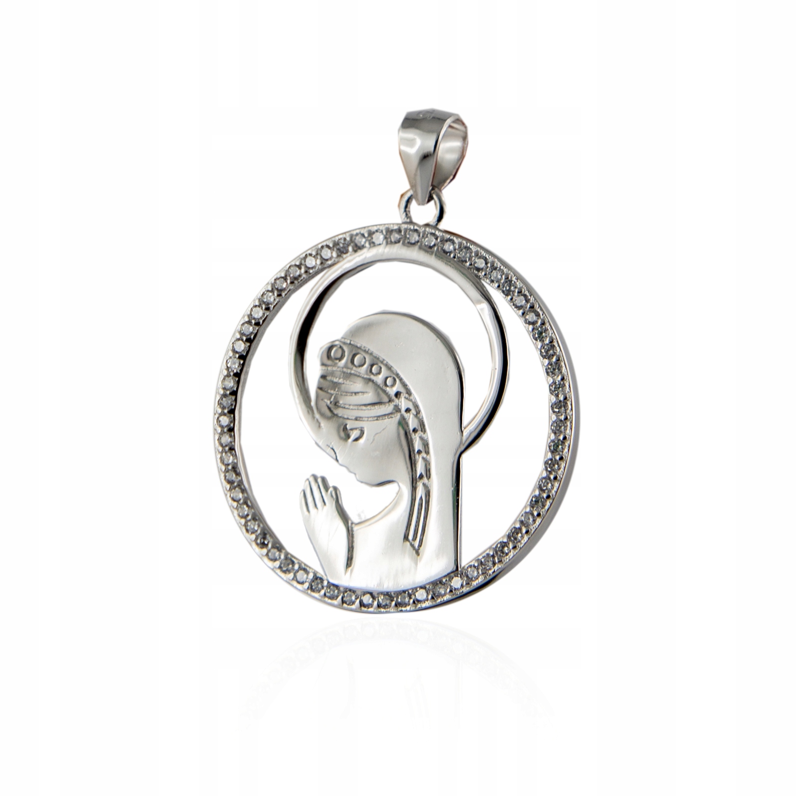 SREBRNY OKAZAŁY MEDALIK Z CYRKONIAMI