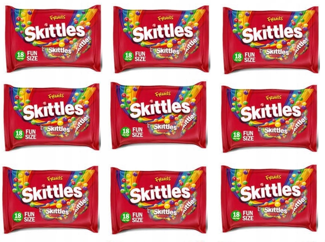 9x 324g Skittles Fun Size cukierki owocowe 18pak Uk Karton