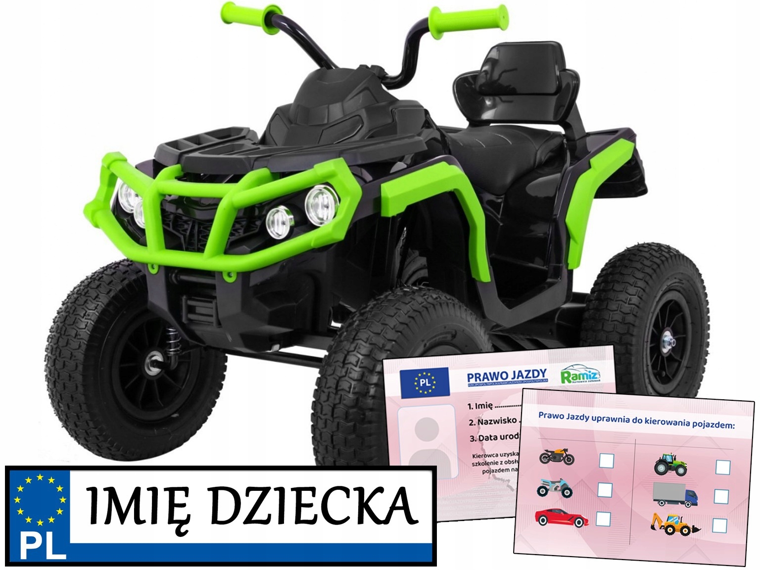Quad na akumulator dla dziecka Duży Pojazd Elektryczny pompowane koła