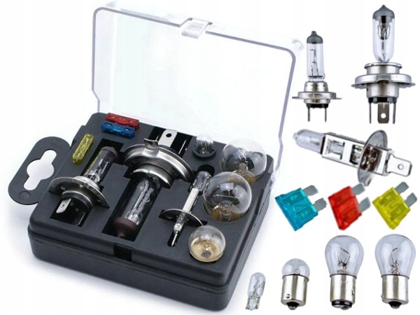 Zasobnik Zestaw Żarówek H1 H4 H7 Bezpieczniki Audi Vw Skoda Mercedes Bmw