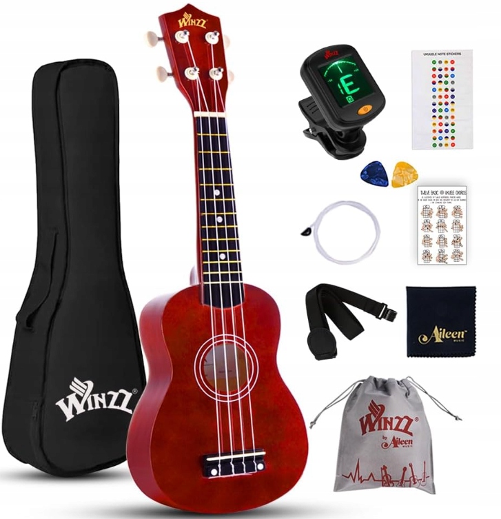 UKULELE SOPRANOWE CZERWONE + GRATIS ZESTAW AKCESORIÓW POKROWIEC KOSTKI