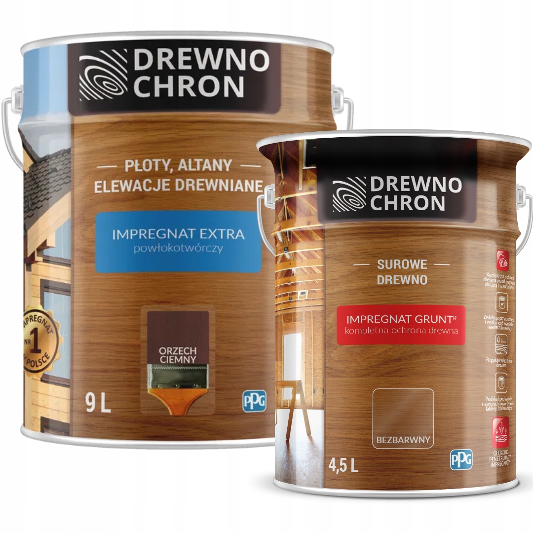 Drewnochron Impregnace Extra 9 L Ořech Tmavý Drewnochron Zemina 4,5 L