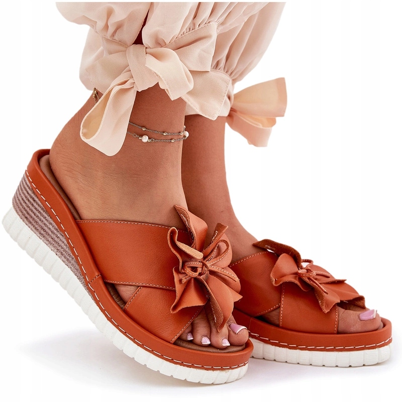 Nazouváky Přírodní Kůže Koturn Květina Artiker 52C0505 Oranžová 37