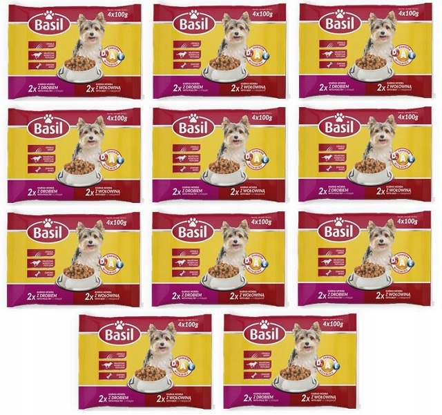 Levně Krmivo pro psa Basil Sáčky drůbež hovězí pes (4x100g) x 11 Ks