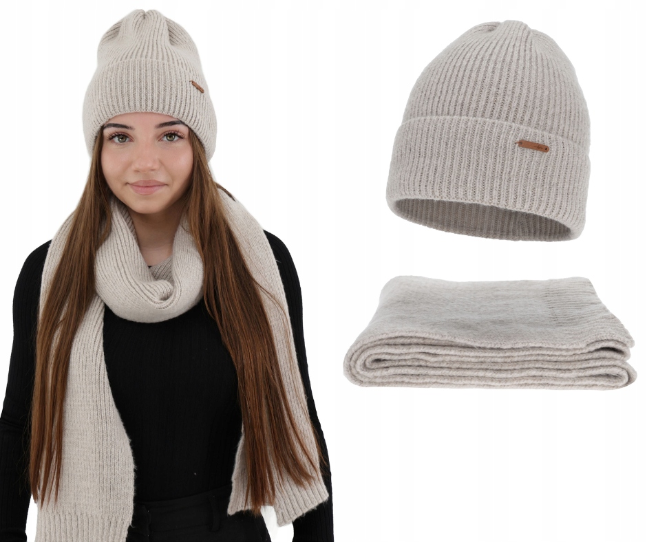 Dámský komplet čepice a zimní šála s vlnou Merino
