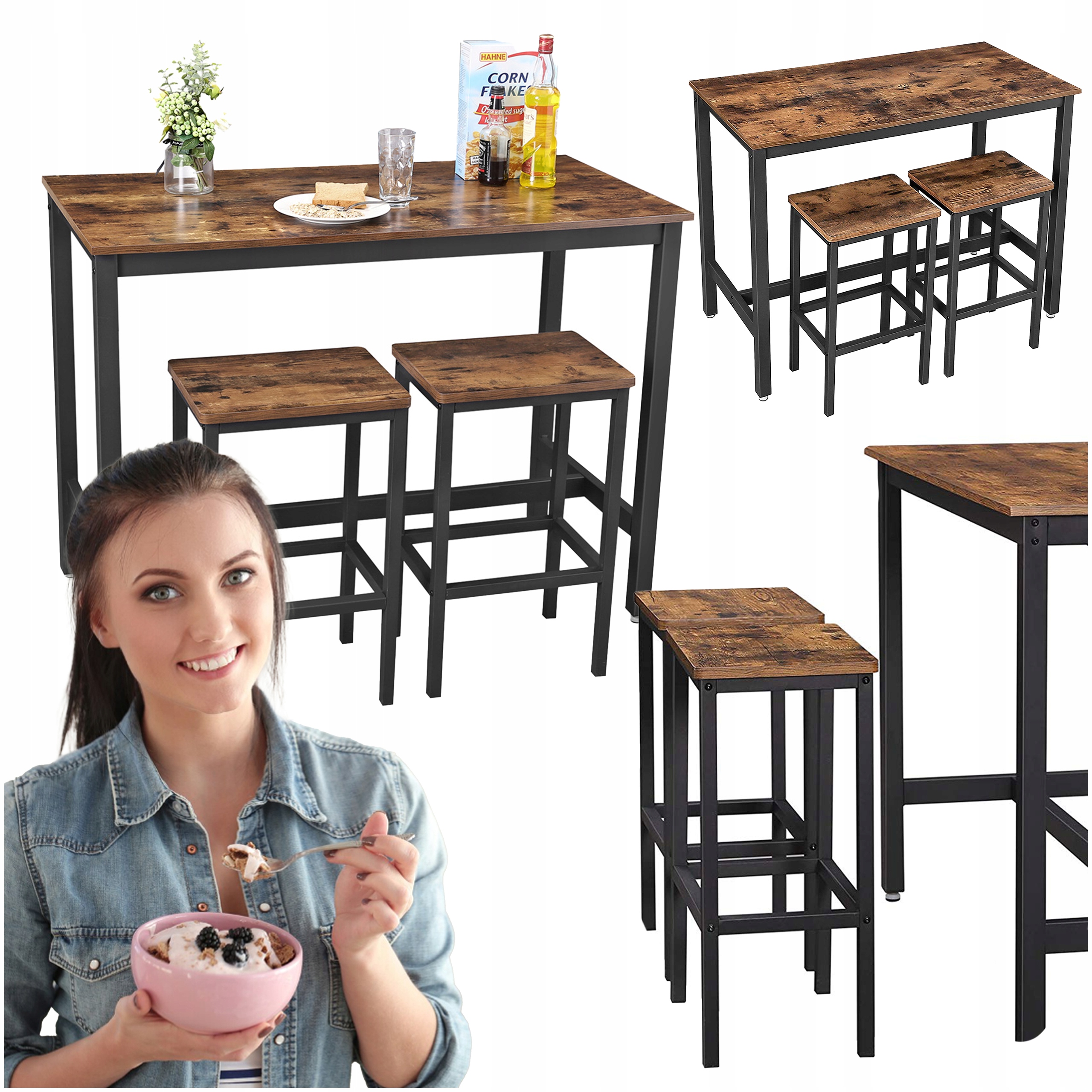 Kuchyňský stůl Barový stůl s židlemi Sada stolu a 2 židlí do kuchyně