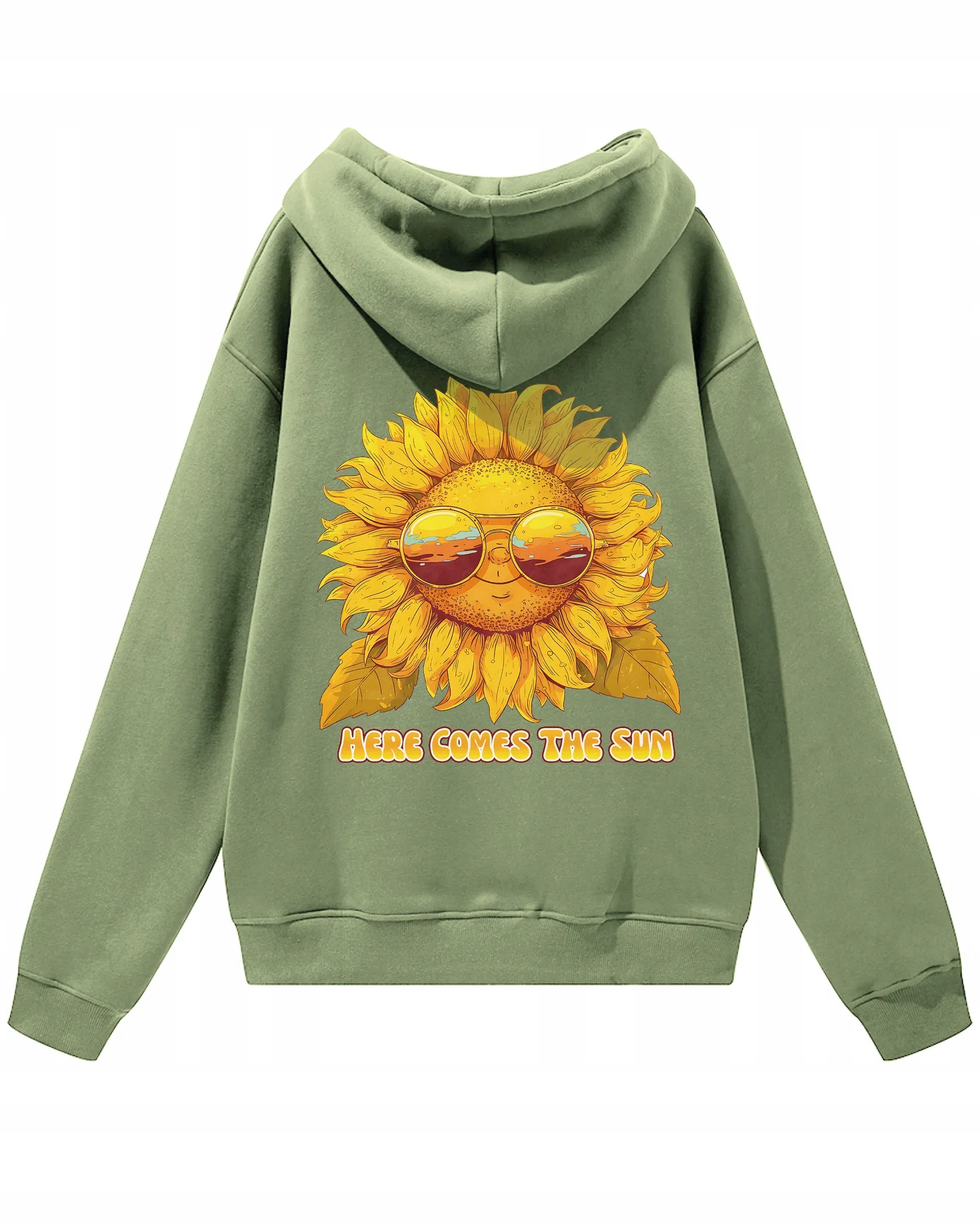 Oversize mikina s kapucí Here Comes The Sun na letní dovolenou Olivová L