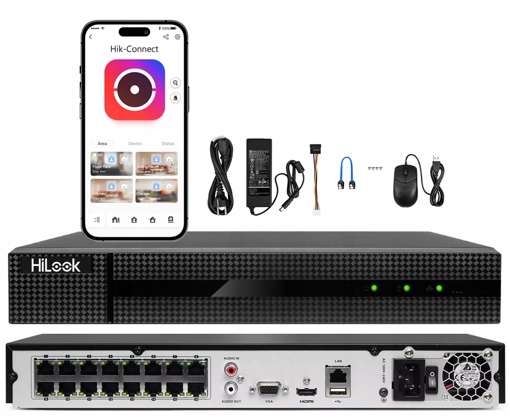 Záznamník pro 16 Ip kamer do 8MPx NVR-216MH-C/16P HiLook Hikvision 2x Sata