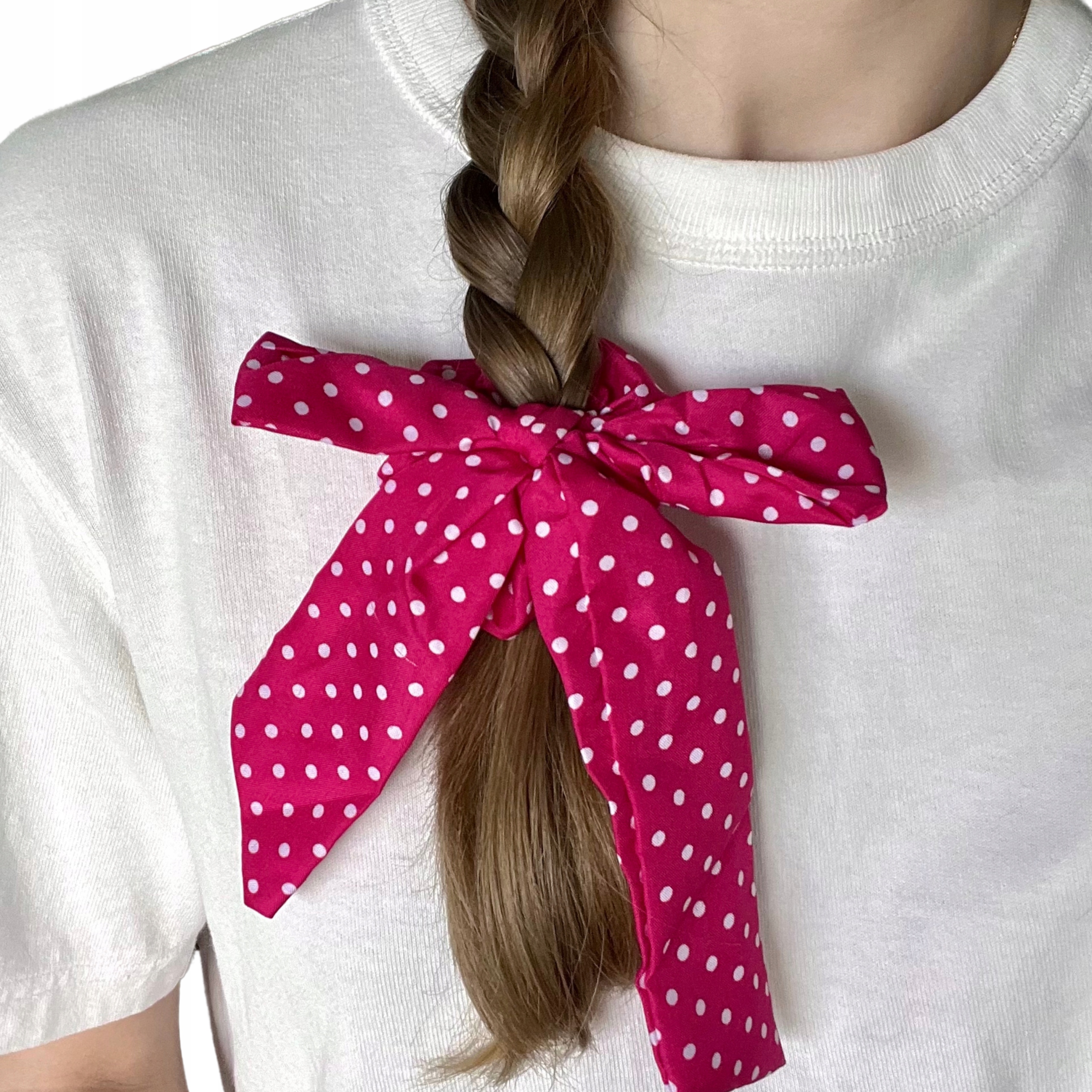 Scrunchie Gumka z Kokardą Różowa w kropki Rodzaj pojedyncza gumka