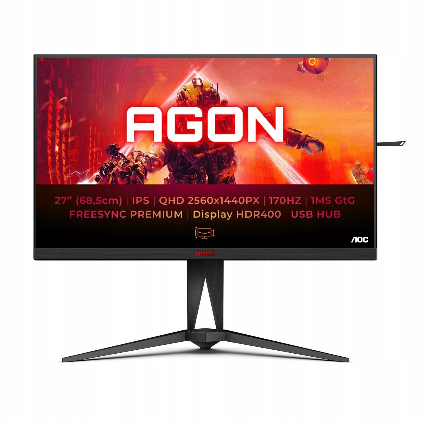 Monitor AOC Agon AG275QX 27&quot; 1440p QHD IPS LED 170Hz HDR 1ms HAS HDMI DP