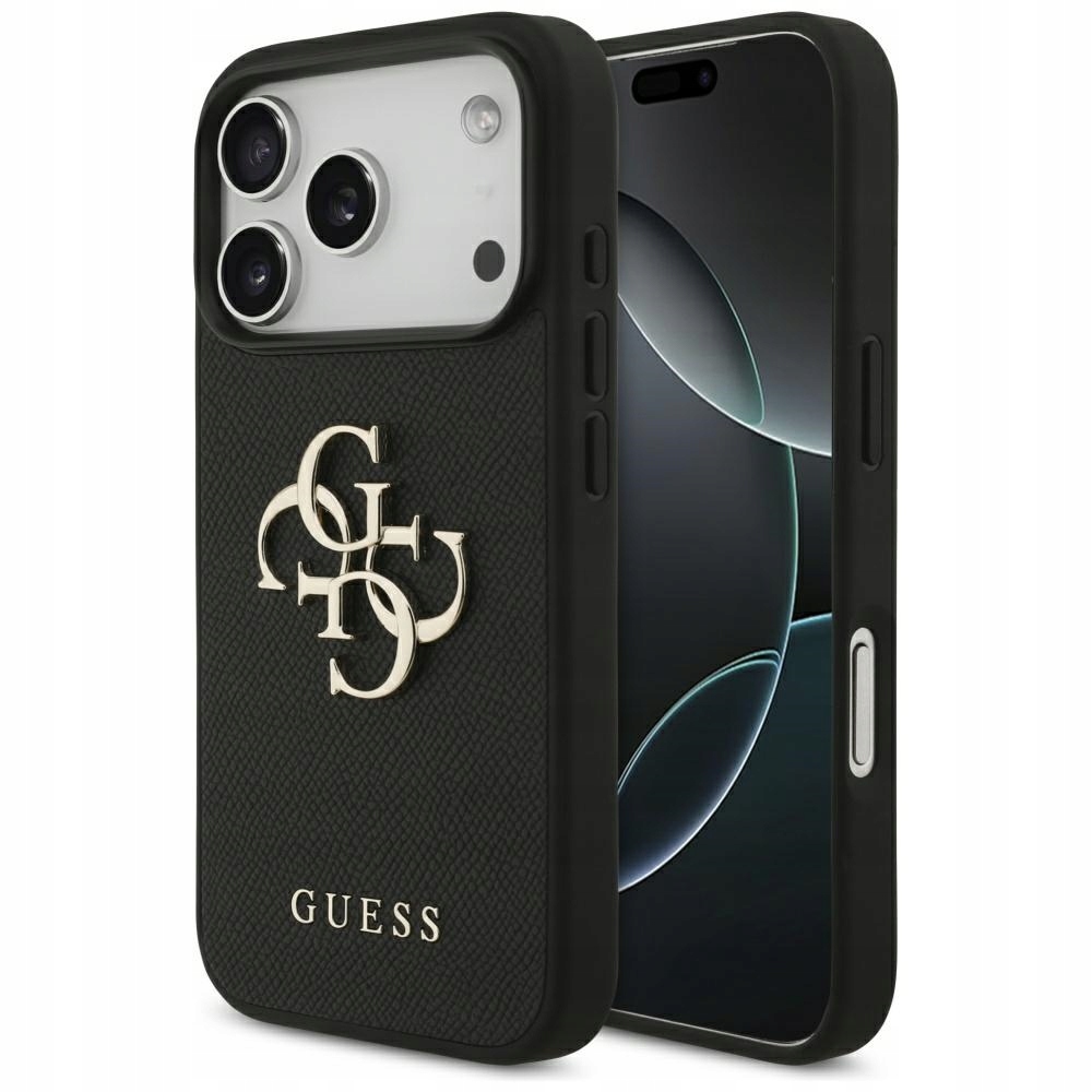 Pouzdro pro iPhone 17 Pro Guess Grained 4G Classic Logo černé Zadní Kryt