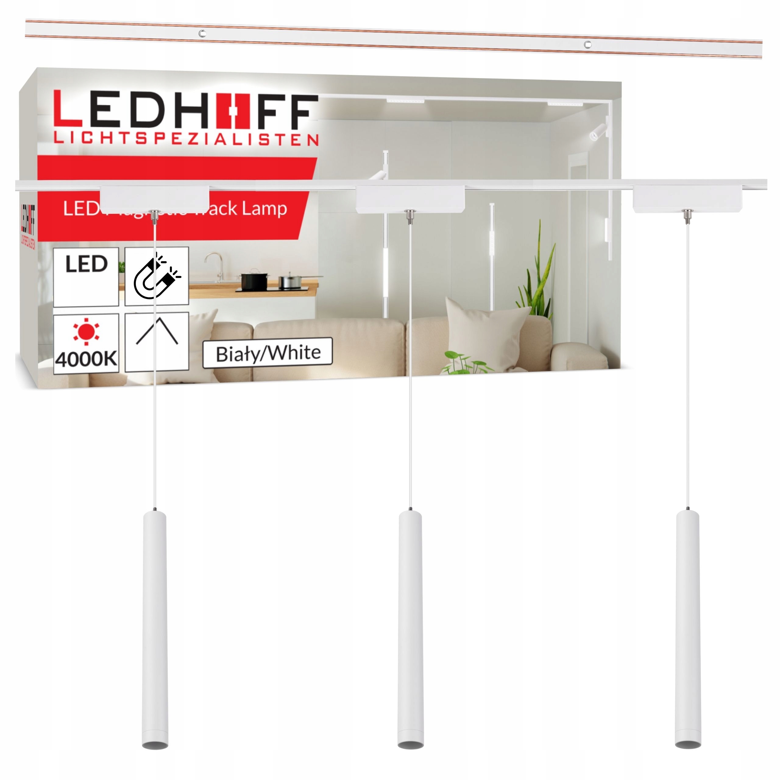 Magnetické koľajnicové osvetlenie Lišta 1 m 3x závesná Led lampa Tuba biela