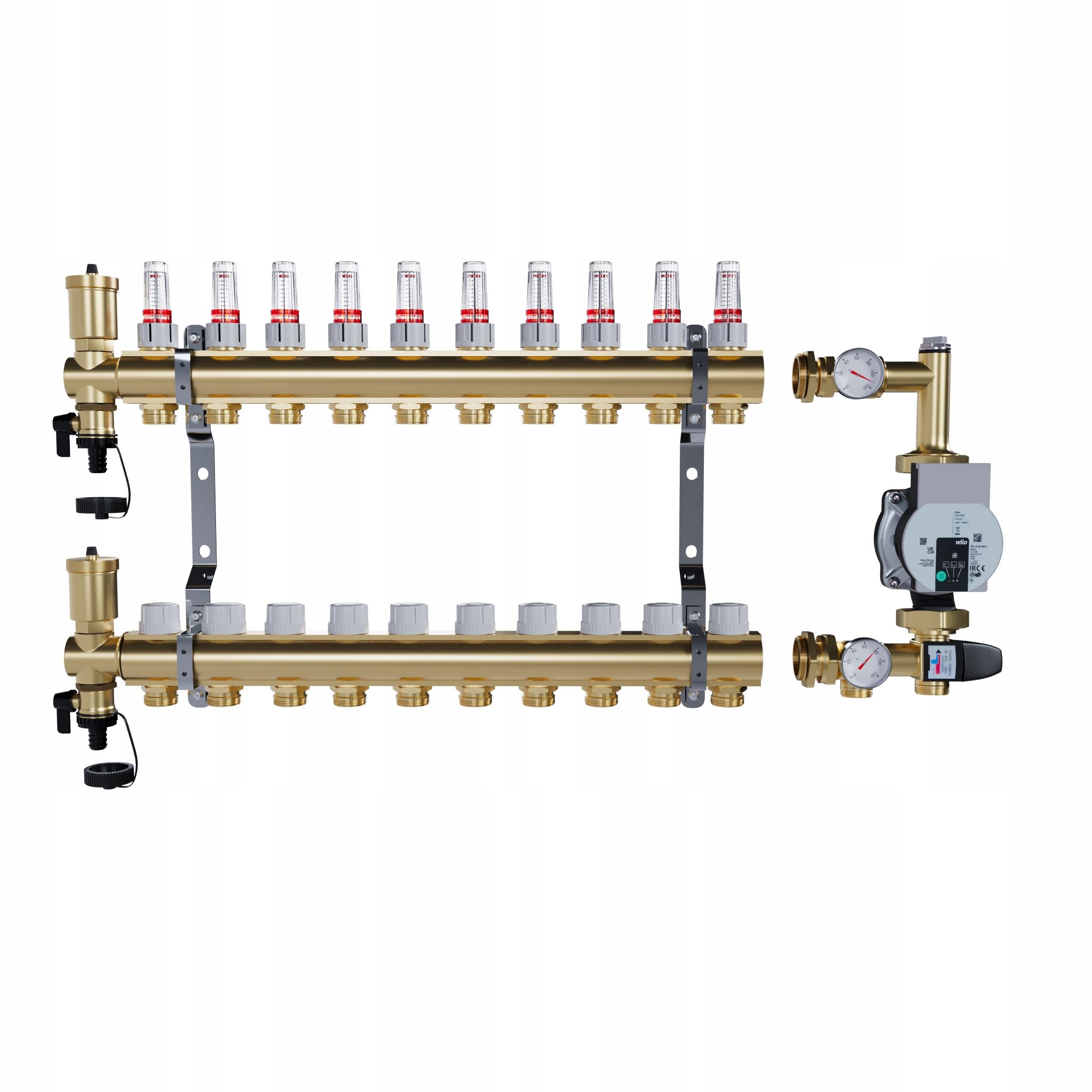 Rozdělovač pro podlahu 10 sekcí mosazný pro vytápění Čerpadlo Wilo