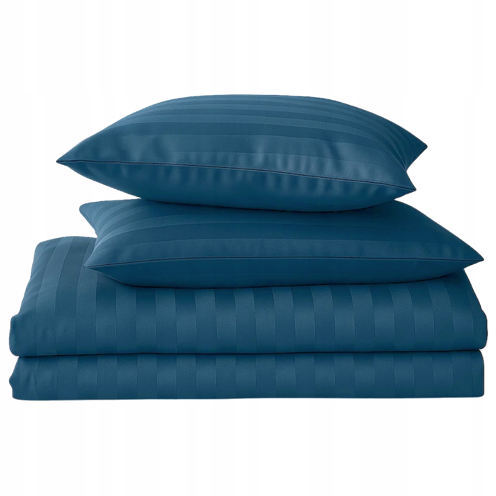 Pościel 200x220 w pasy adamaszek hotelowa satyna komplet niebieska