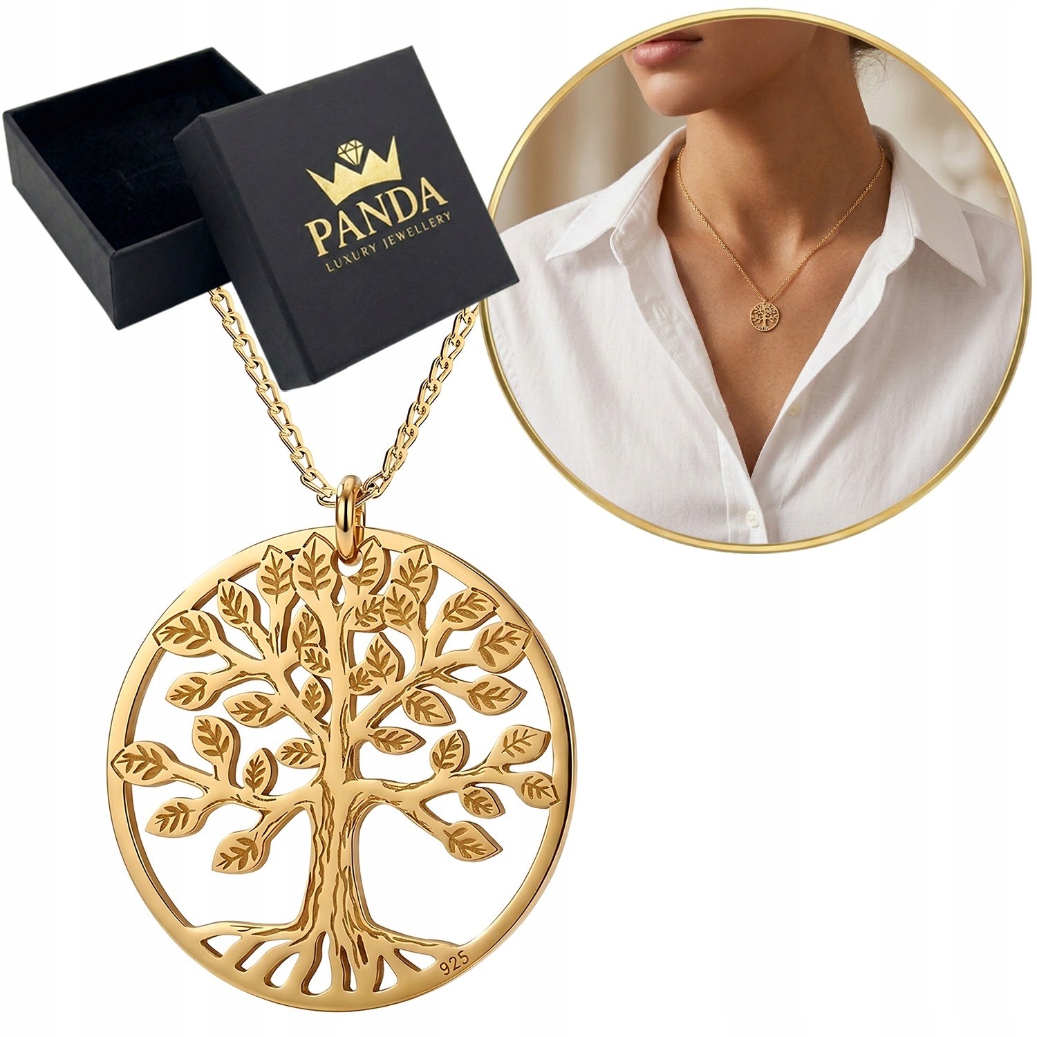 Zlatý náhrdelník Strom štěstí Stříbro 925 Pozlacený Strom Celebrity
