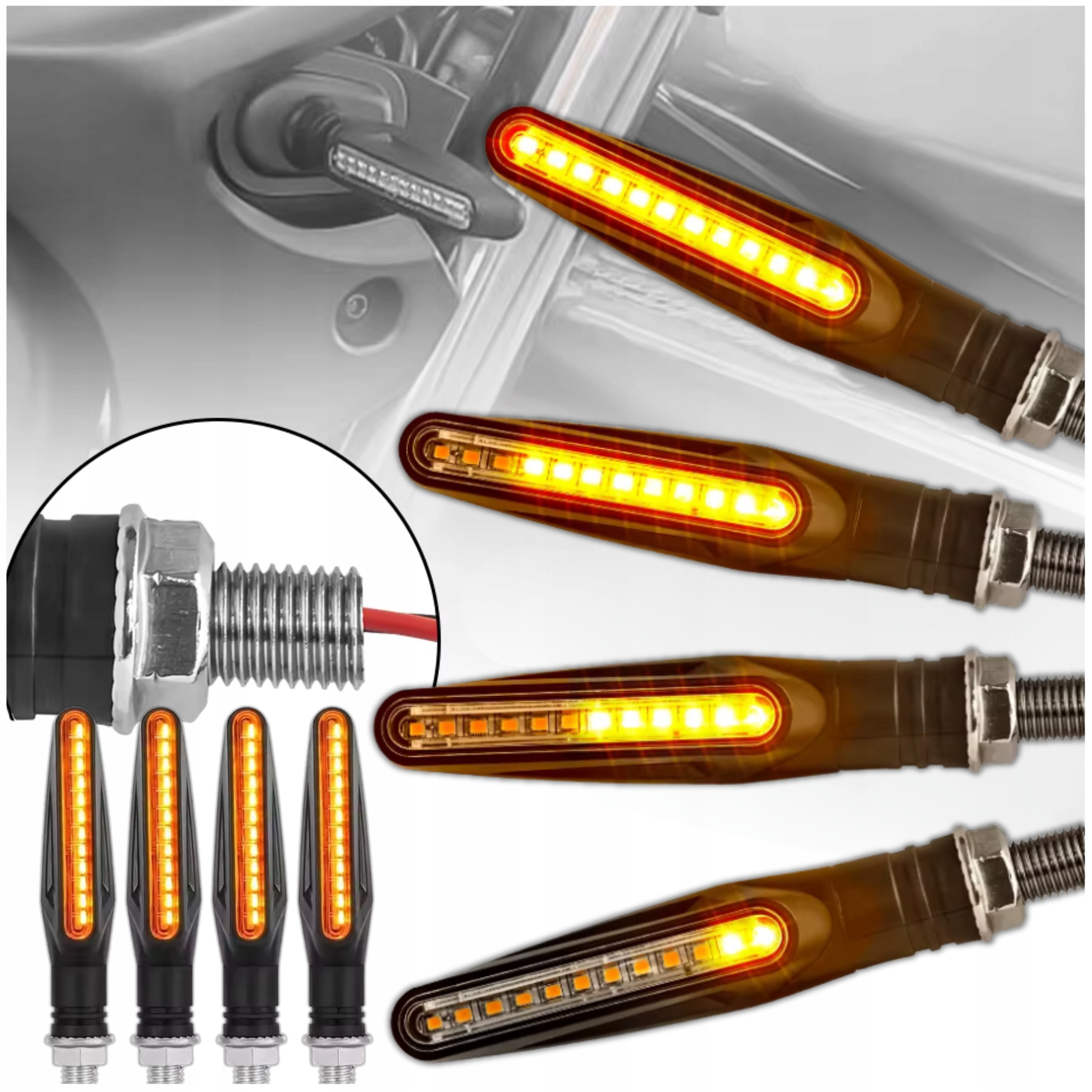 4x Kierunkowskazy Led Dynamiczne Motocyklowe Quad Skuter Pływające Dymione