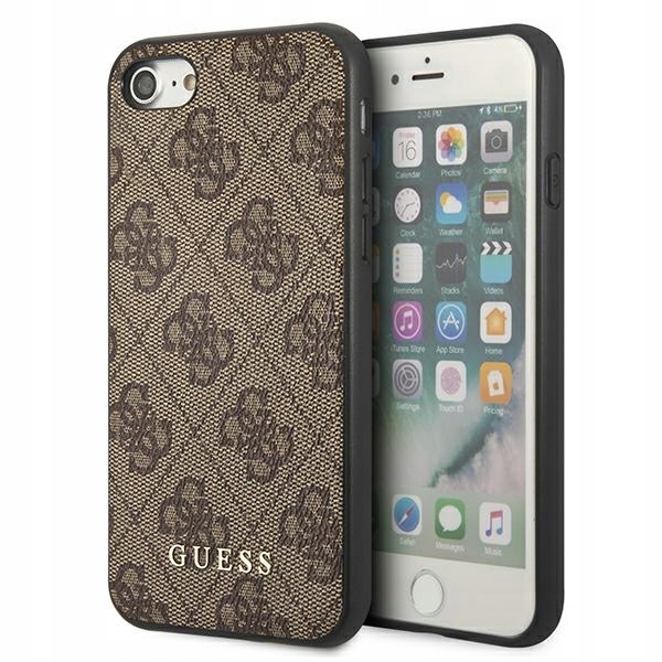 Etui Guess 4G Metal Gold Logo na iPhone Se 2022 2020 7 8 brązowe Guess