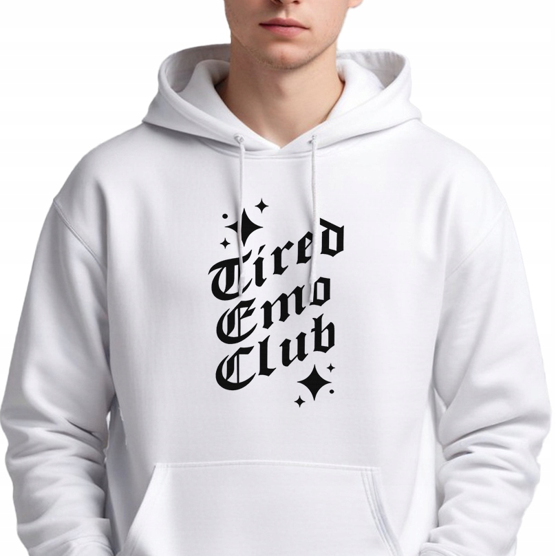 Mikina S Kapucí Pánská Bílá Dárek do práce Tired Emo Club M