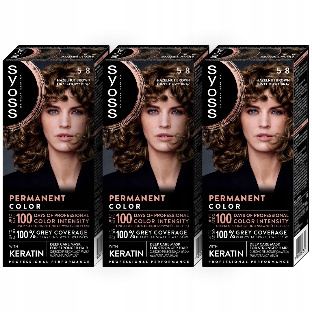 Syoss barva na vlasy Trvalá Permanentní barva 5-8 Oříškově hnědá 3 ks