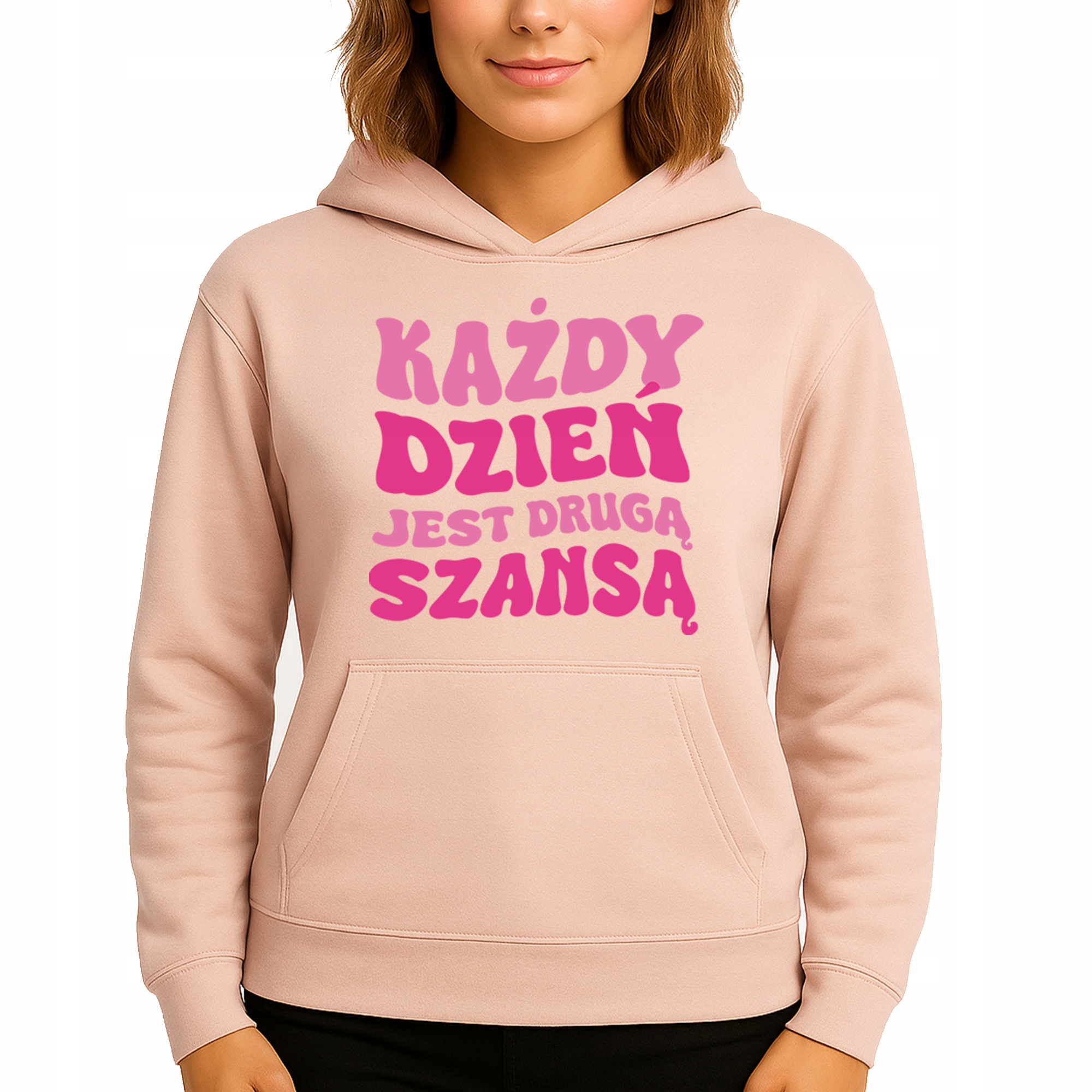 Mikina Broskvová Hoodie S Kapucí Každý den je druhou šancí Vel S