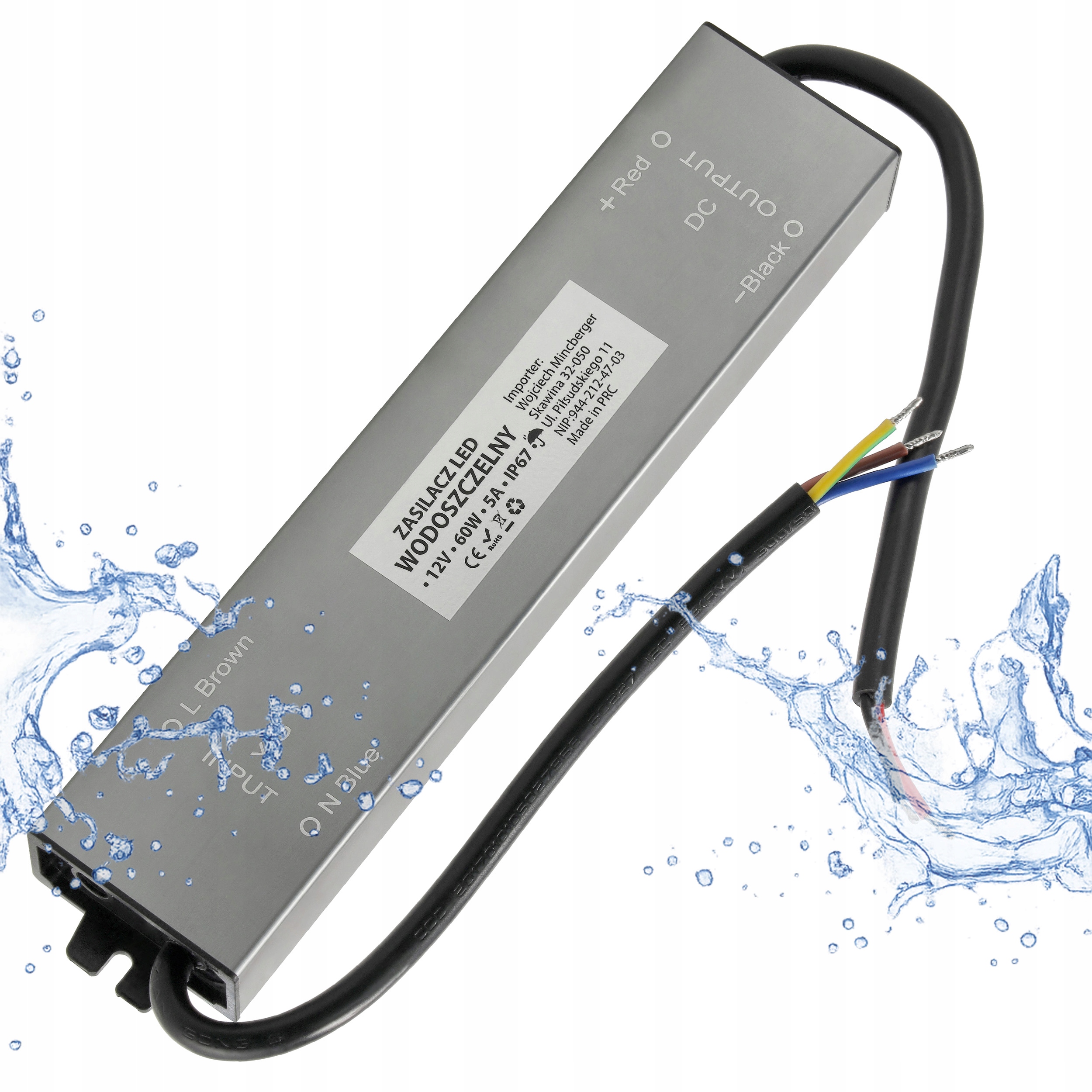 Zasilacz Led 12V Hermetyczny 60W 5A Wodoszczelny Wodoodporny Do Taśm IP67