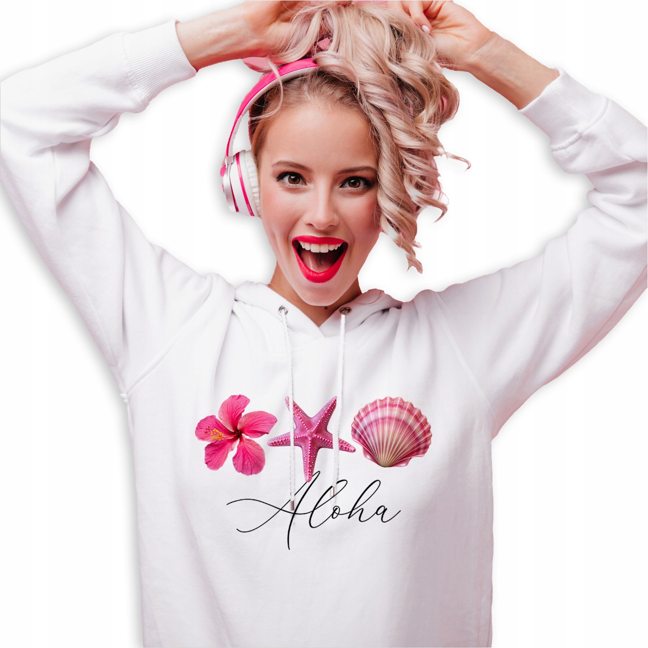 Mikina S Kapucí Bílá bavlněná mikina Módní Elegantní Aloha M