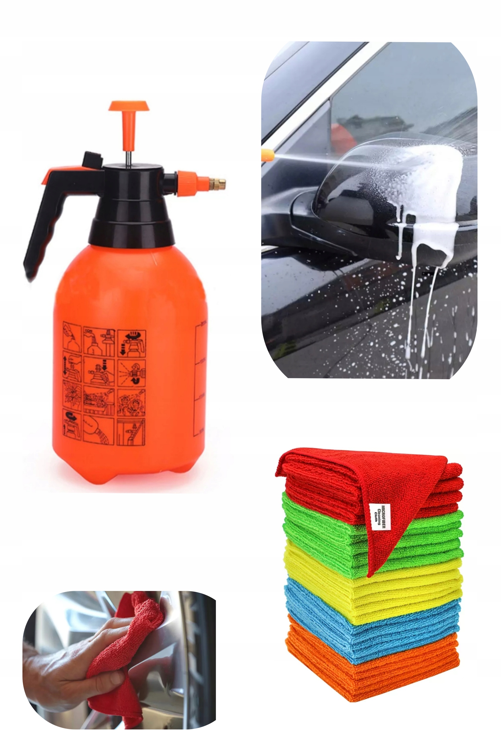 MEGA ZESTAW MYCIA SAMOCHODU OPRYSKIWACZ MIKROFIBRA