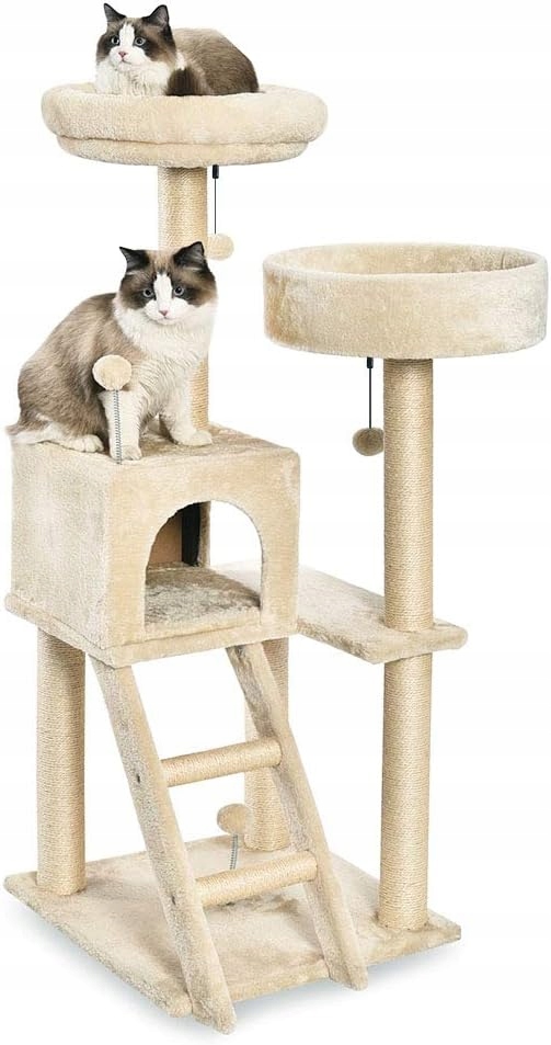 Amazon Basics velké škrabadlo pro kočky 3 úrovně juta béžová 48x48x127 cm