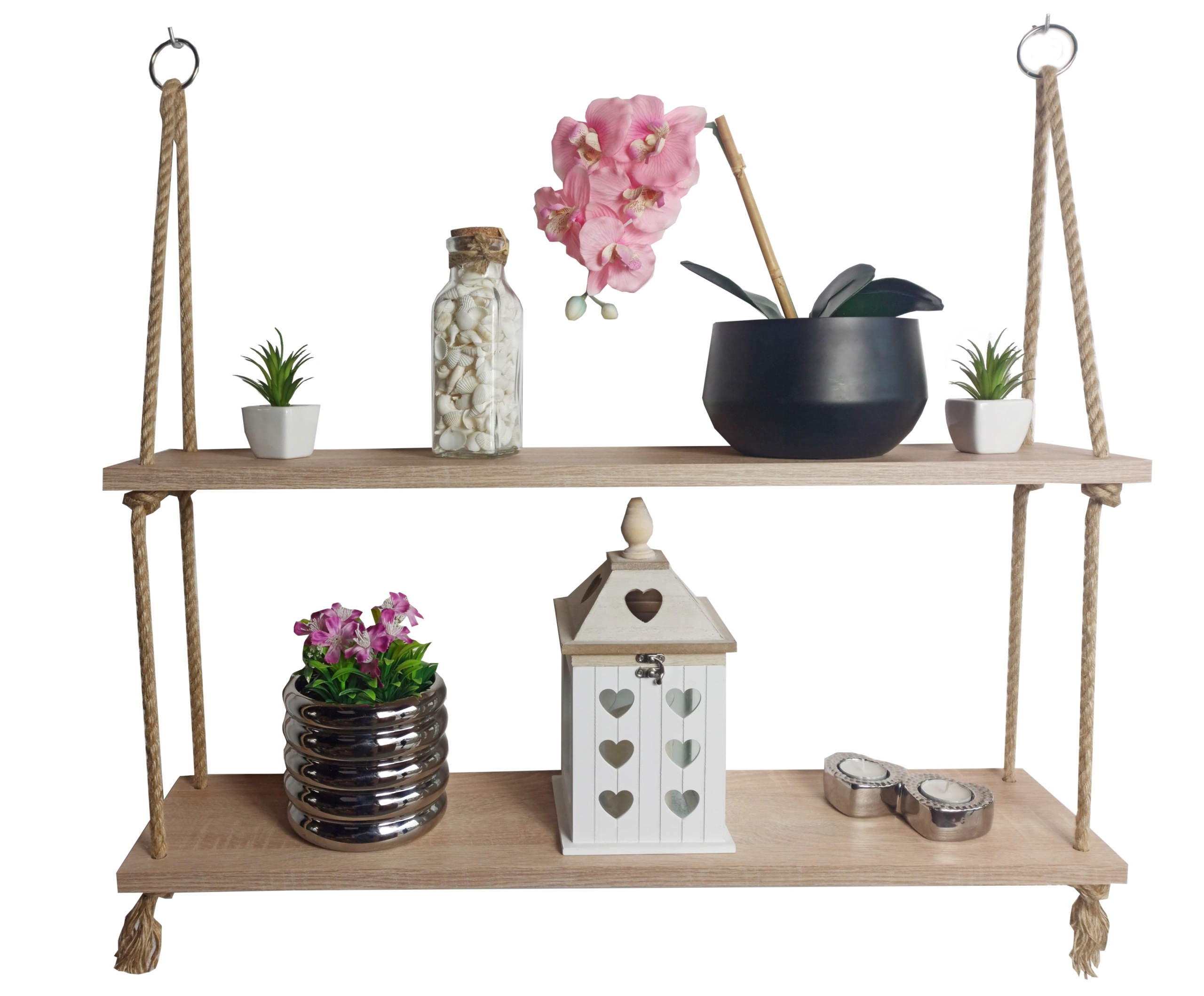 

Półka wisząca 2 poziomy na linach 80cm Sonoma boho