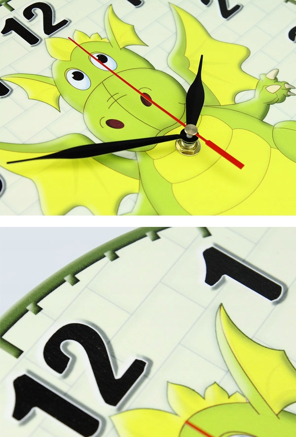 Smok zielony (o) zegar ścienny dla dzieci płynący mechanizm Marka inna