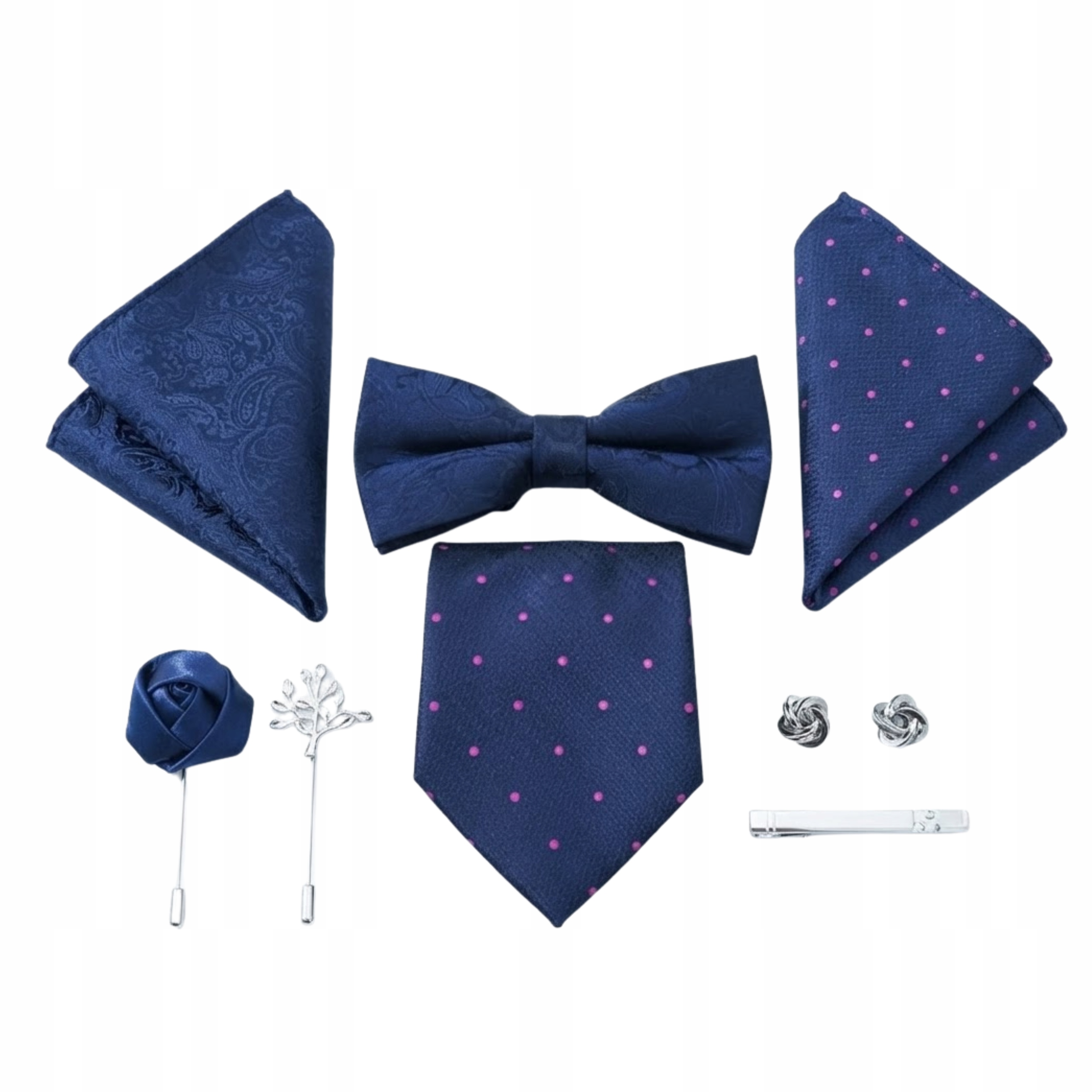 Pánská Motýlka Tmavě Modrá Kravata Kapesníčky Sponky Dárek Pro Dědečka