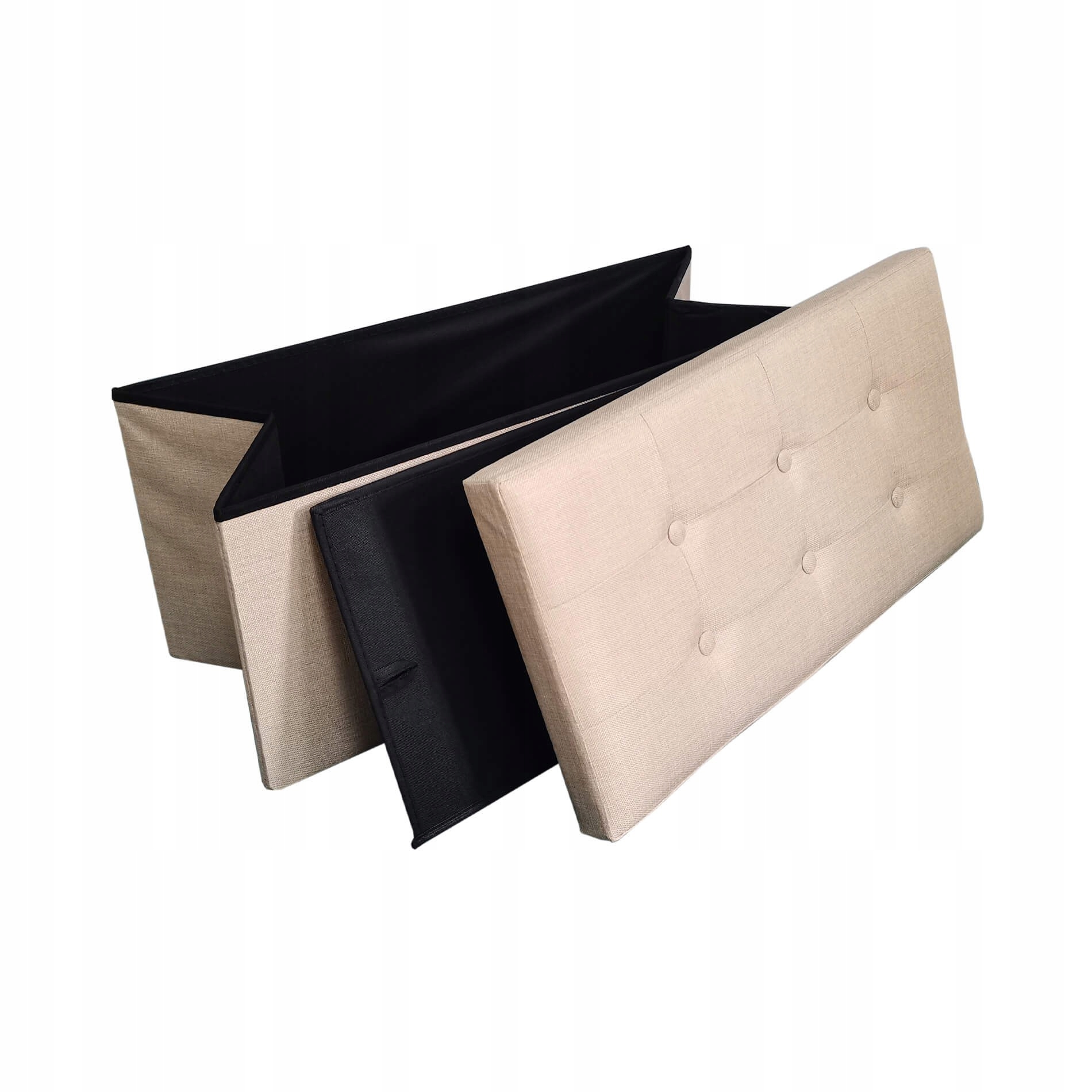 Rebecca Mobili Puf Prostokątny Beżowy Z Pojemnikiem i Pokrywą Podnóżek Szerokość mebla 76 cm