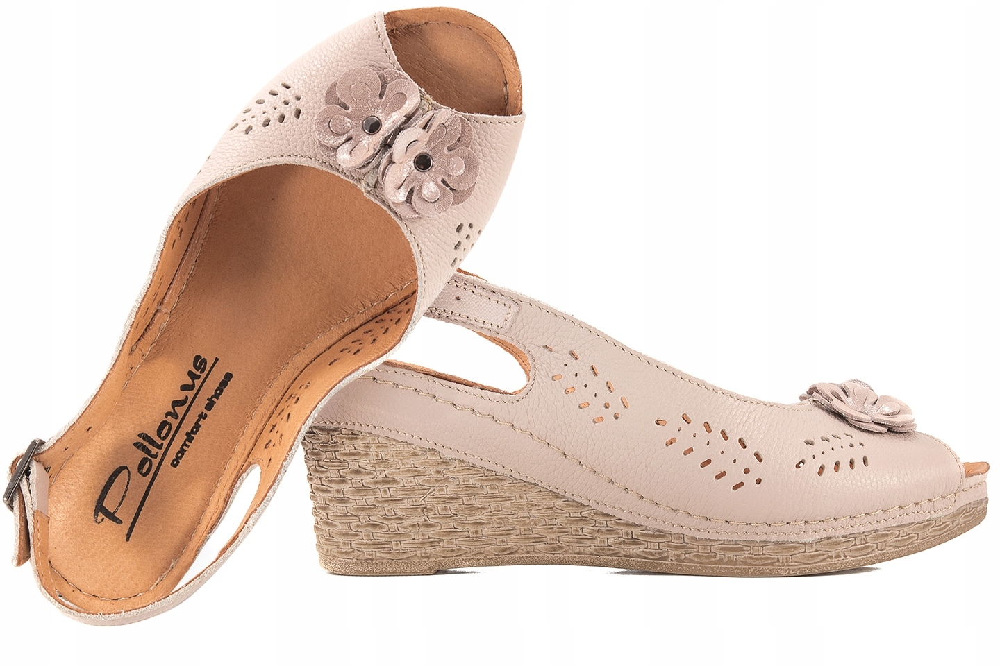 Pollonus 1521 Dámské Sandály Koturn Kůže pudrové