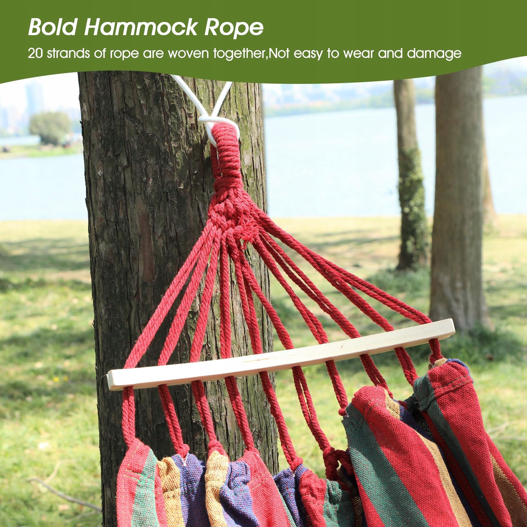 REDCAMP Hamak Dwuosobowy Outdoor Campingowy Z Drewnianą Belką 350kg Tęczowy — miniatura 6