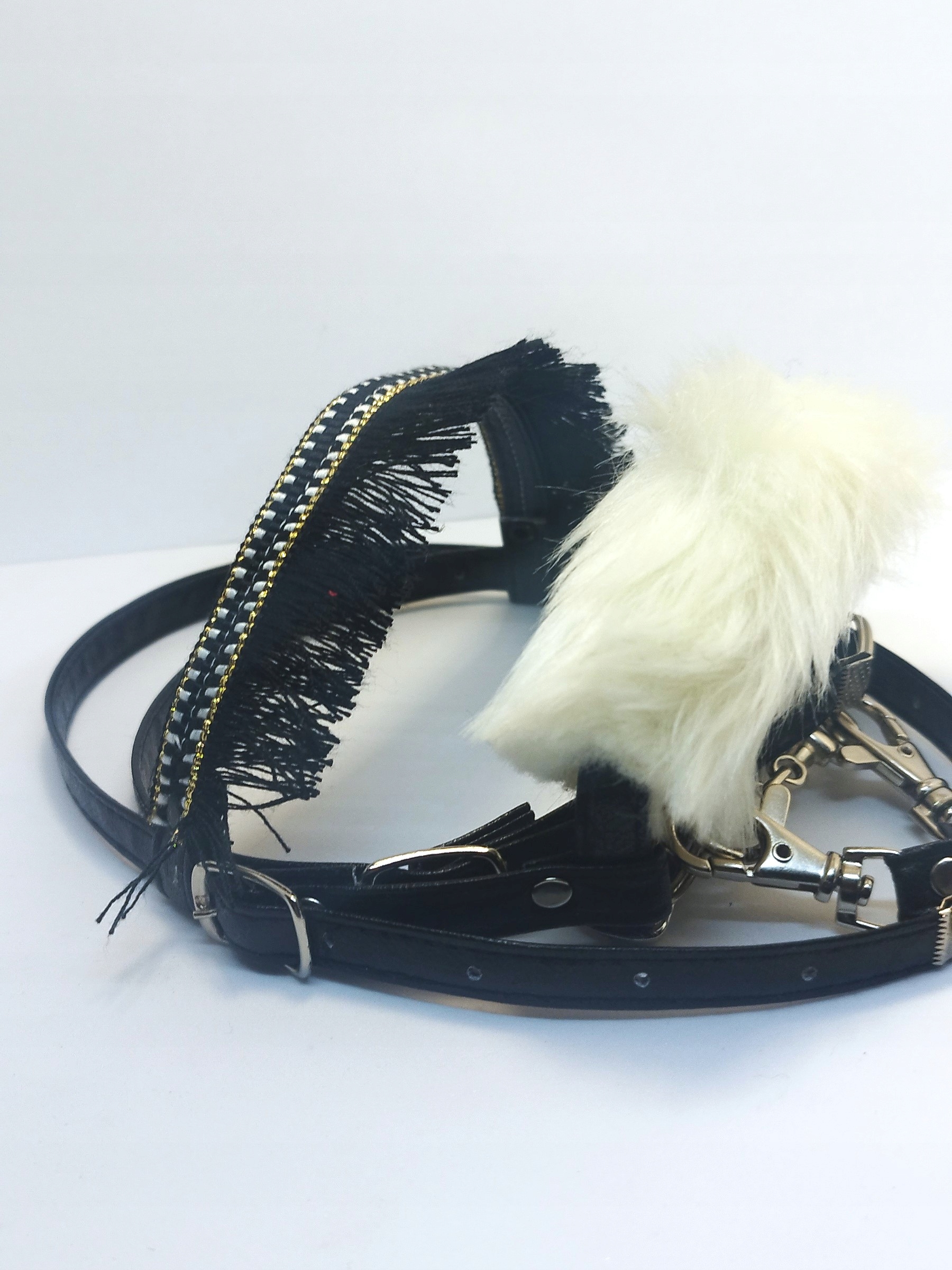 Ogłowie dla hobby horse A4 z futerkiem futerko, frędzelki Rozmiar 2 (cob)