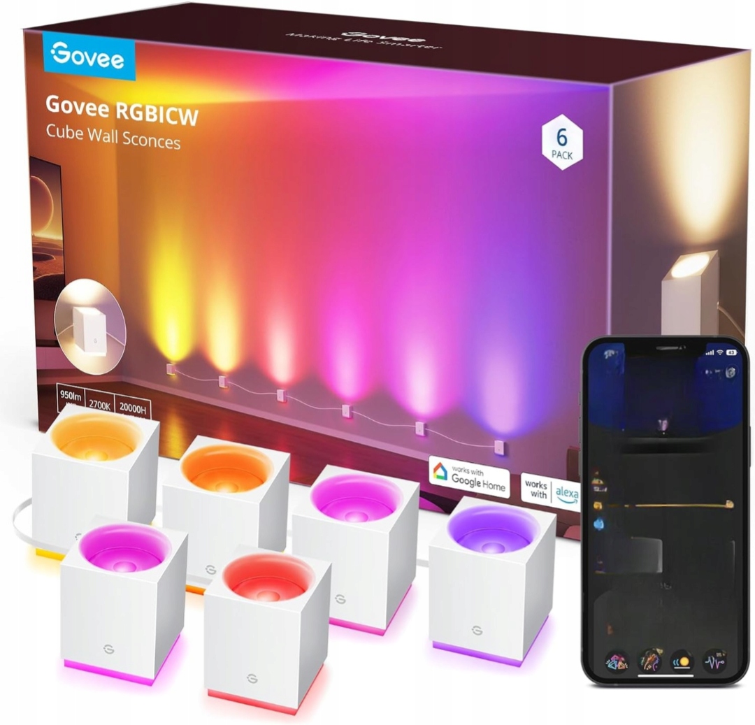 Nástěnné Svítidlo Lampa Govee Led Cube 6 Ks H6088 Rgbic Google Home Alexa