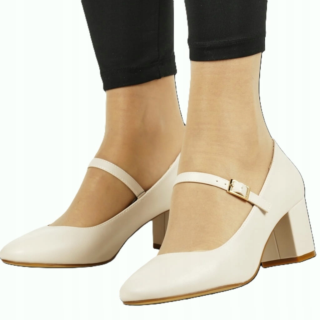 Dámské Lodičky Na Podpatku S Páskem A Zapínáním Tělové, Béžové, Velikost 39