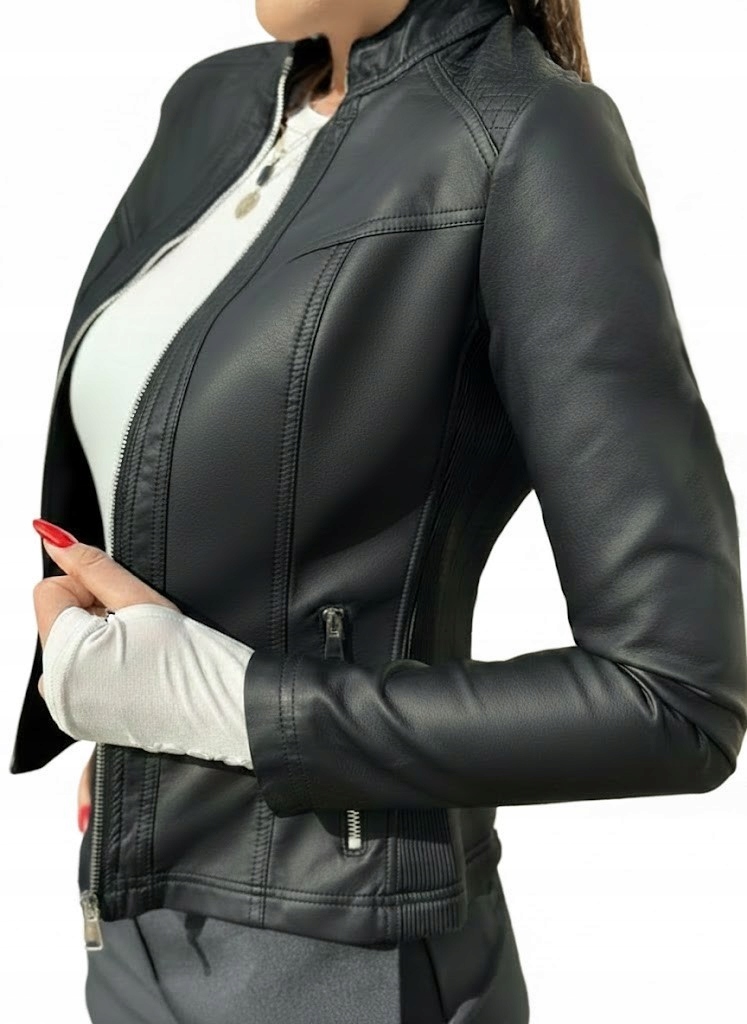 Kurtka Ramoneska Libland Czarna Stójka Skórzana 50 Dopasowuje się do ciała