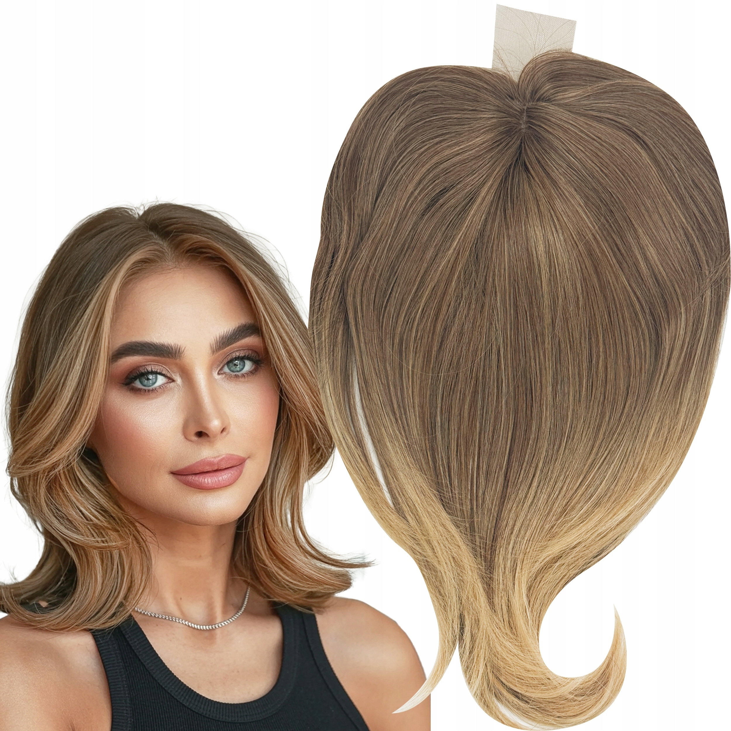 Topper Tupet Úplné doplnění vlasů Syntetický Clip In Ombre Bronz 40 cm