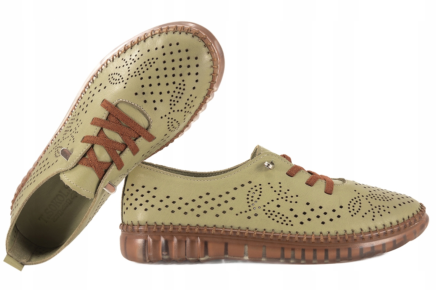 T.sokolski OG302 Ažurové Kožené Polobotky Dámské avokádo Zelená 40