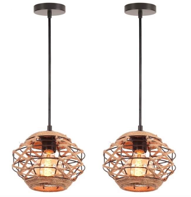 Ligkin 2 x závěsná ratanová lampa vintage industrial E27