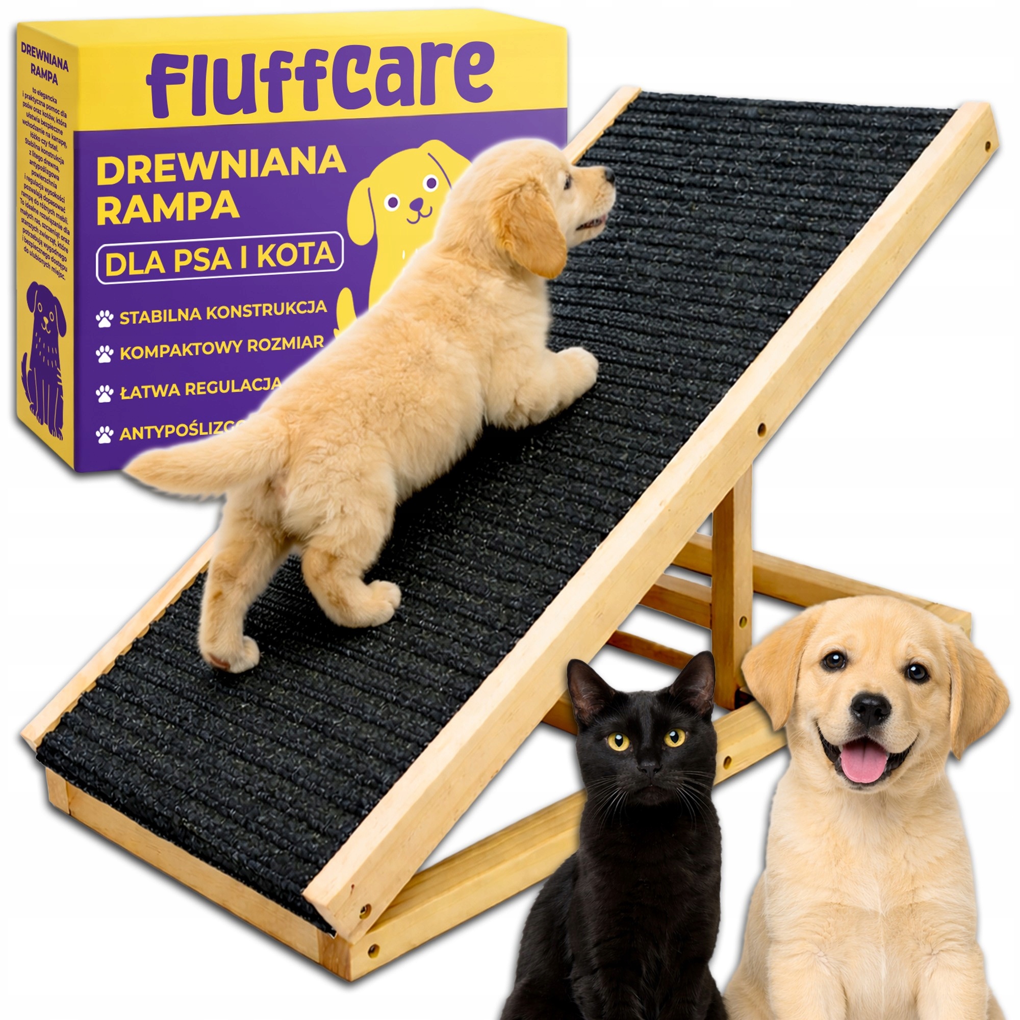 Levně Dřevěná rampa Schodky pro psa a kočku Plošina 70 cm s regulací