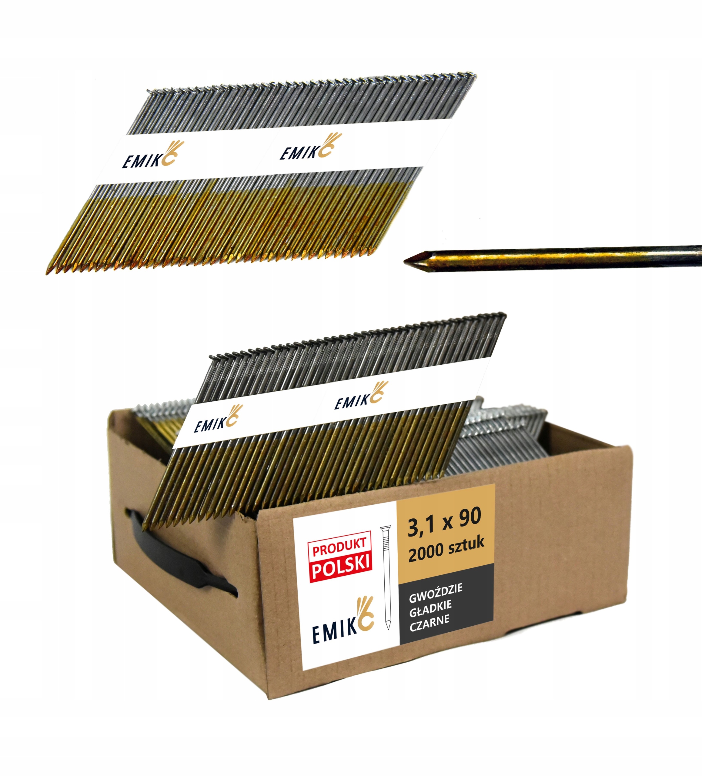 Gwoździe do gwoździarki łączone papierem 3,1x90mm 34° 2000szt Gładkie