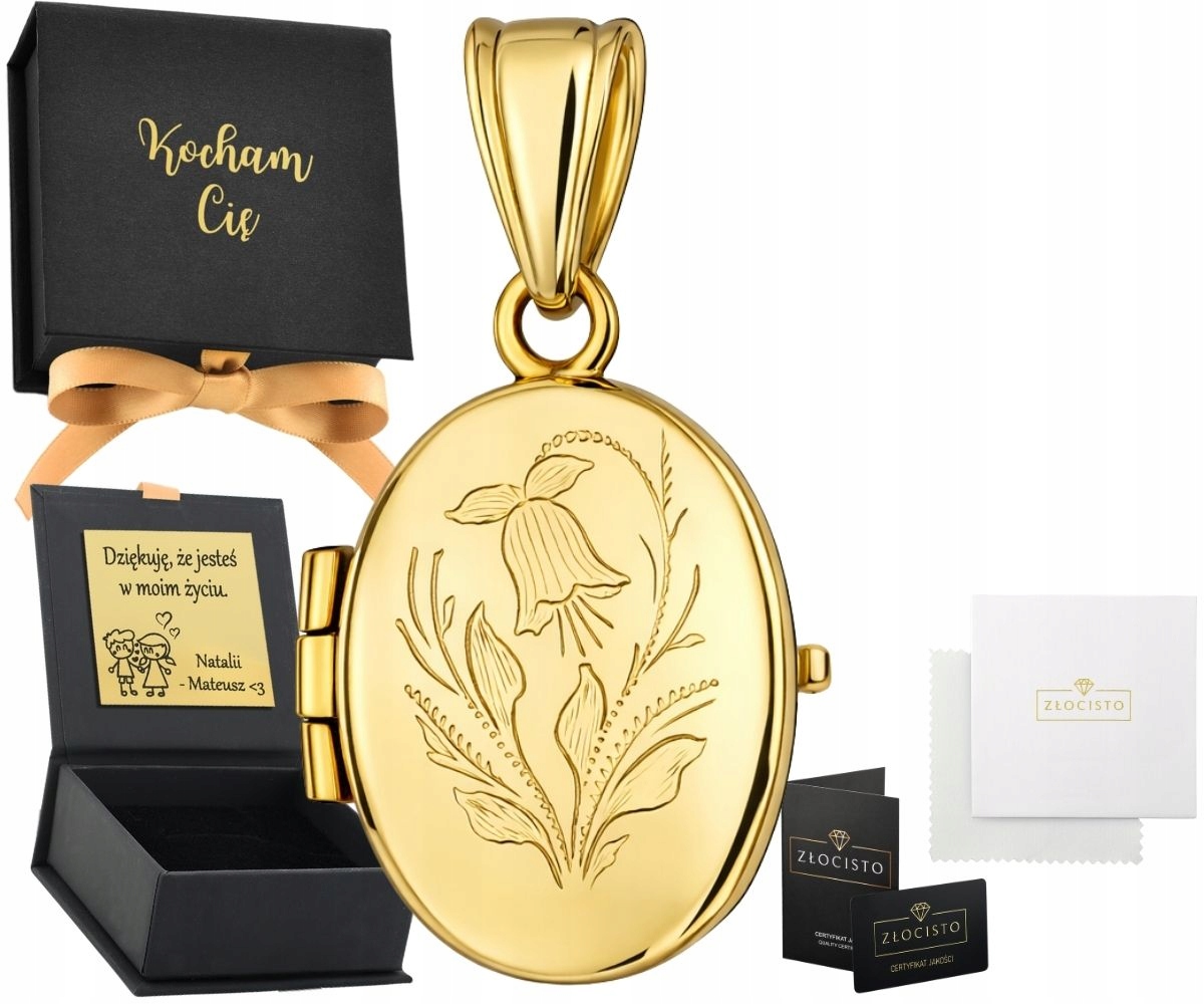 Zlatý přívěsek Puzderko Ovál Květina Zlato 585 Gravírování Jako Dárek