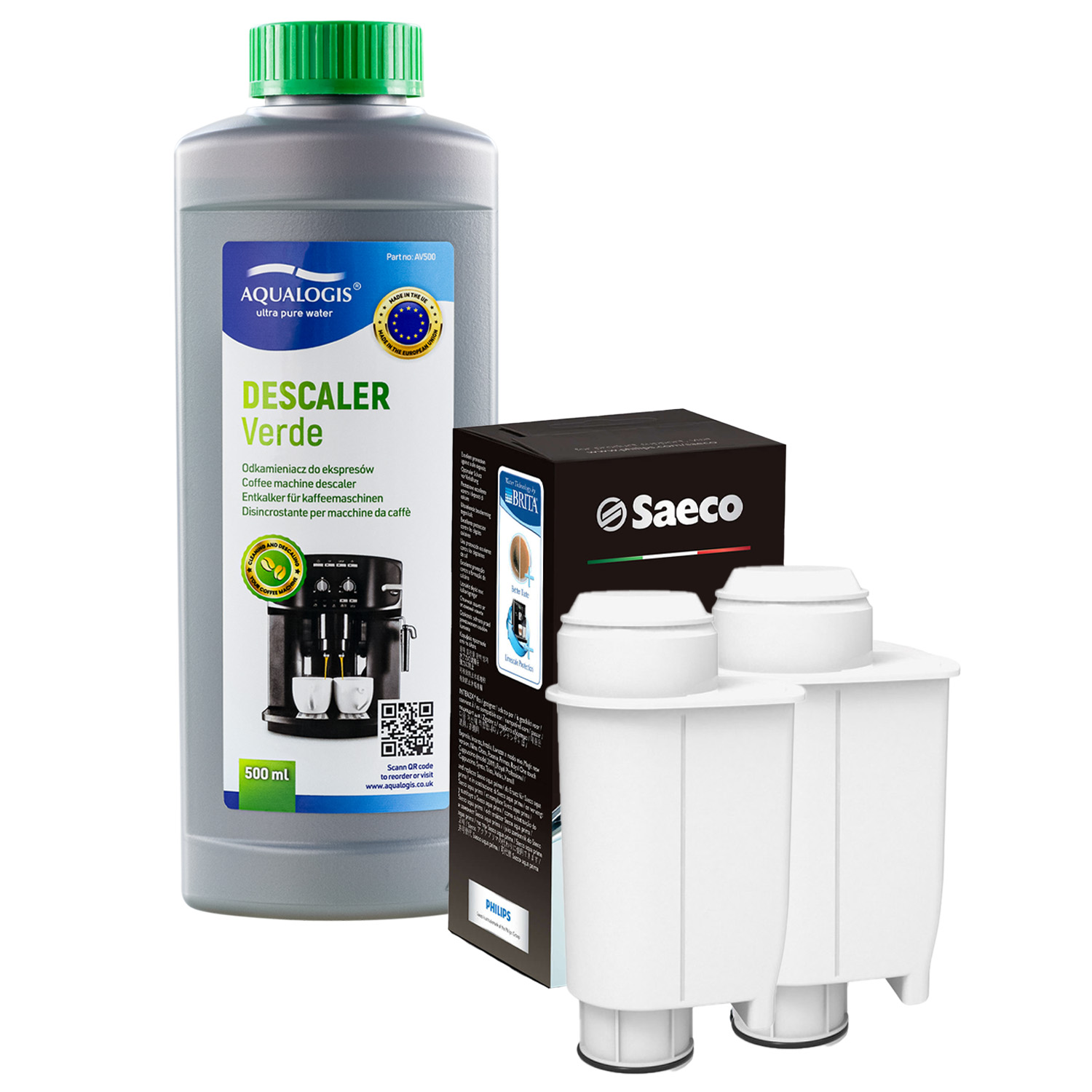 Odvápňovač Verde 500 ml 2 x vodní filtr pro kávovar Saeco Intenza+