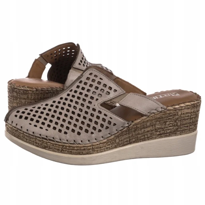 Kožené ažurové dámské boty Nazouváky Artiker Šedé 56C0937 Béžové