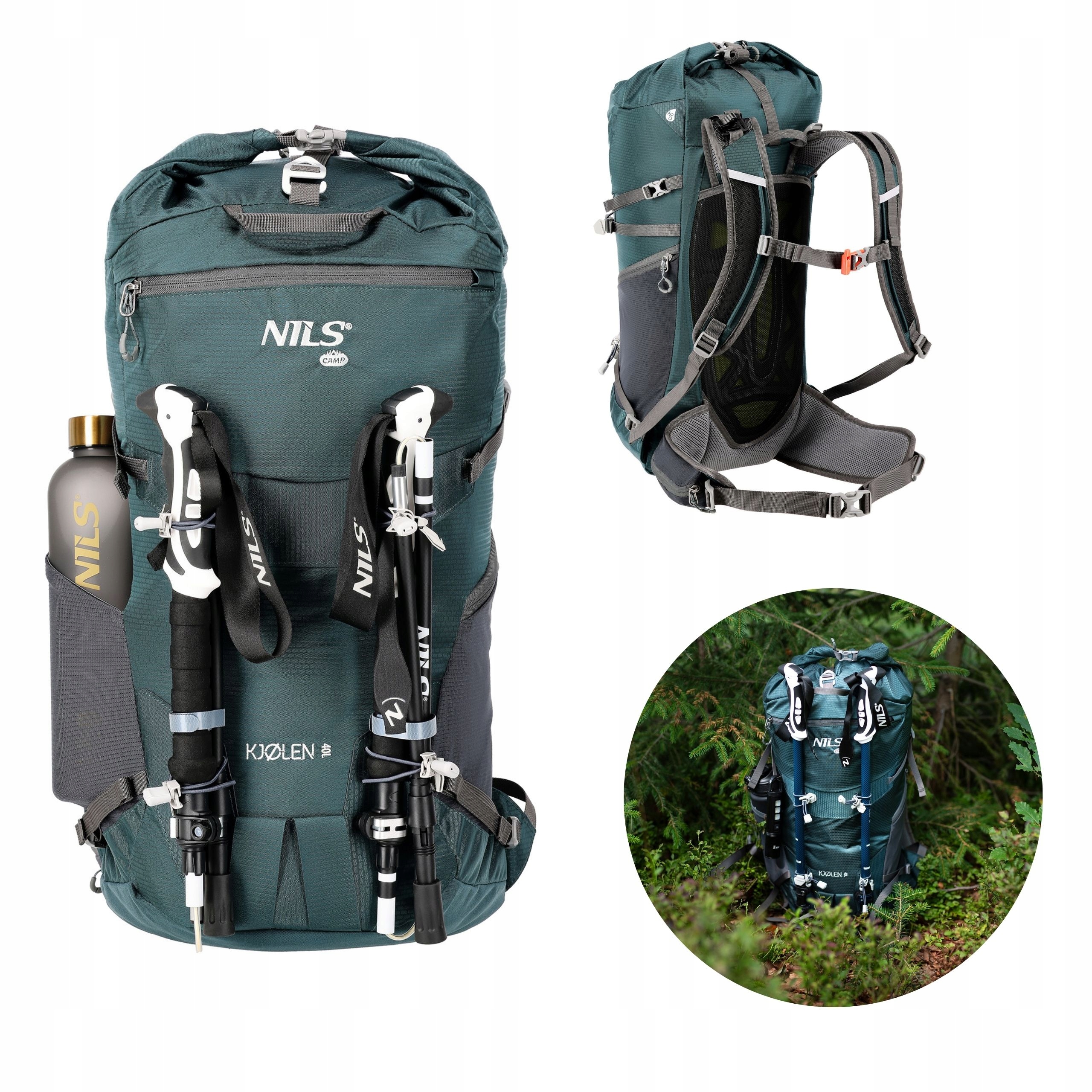 Plecak podróżny taktyczny outdoorowy w góry z wentylacją 40 L Nils zielony