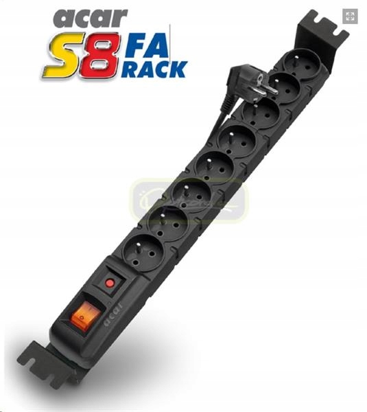 19" napájecí panel Acar S8/3m 8x230V-3m Bk 9608