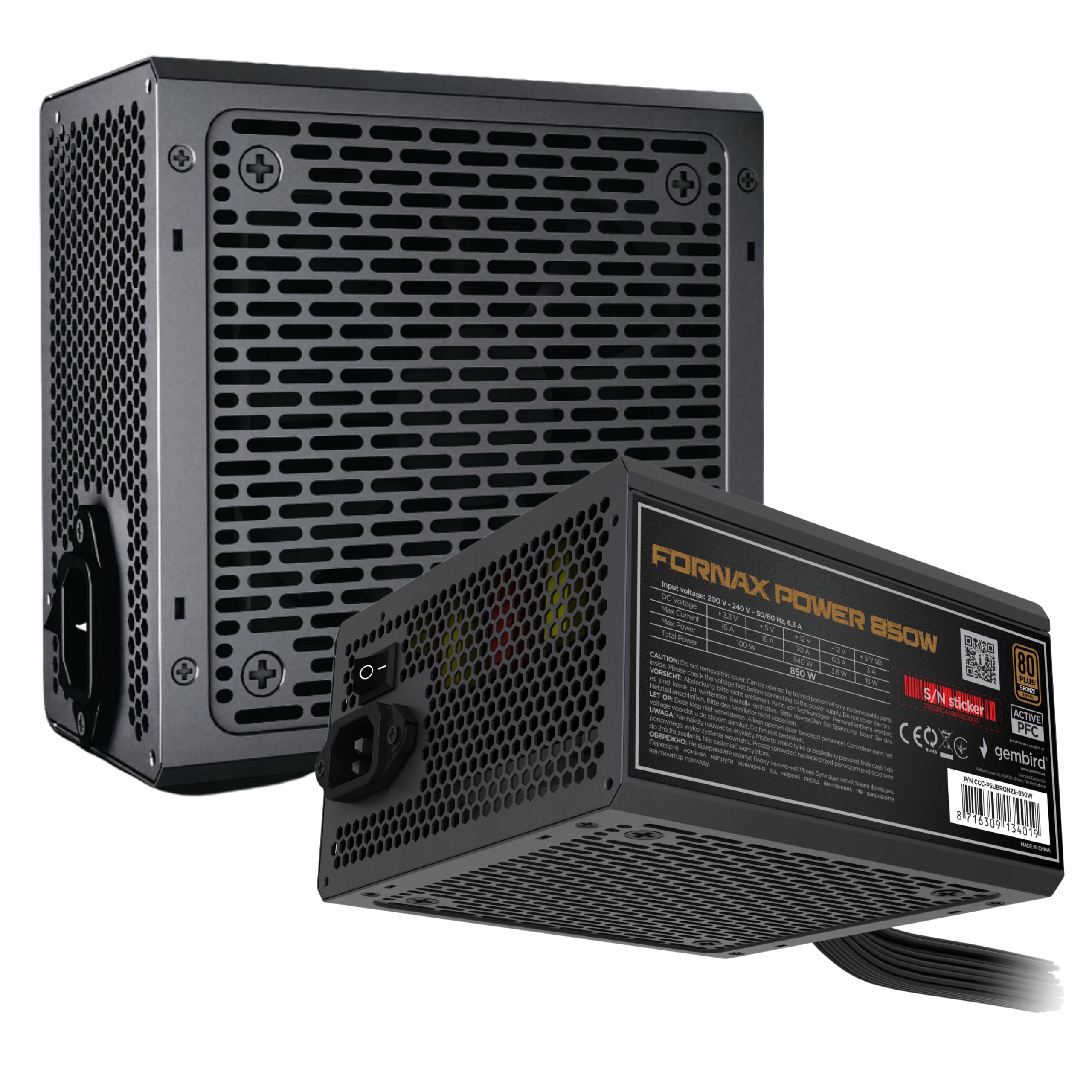 Napájací zdroj Gembird Fornax 850 W 80 Plus Bronze