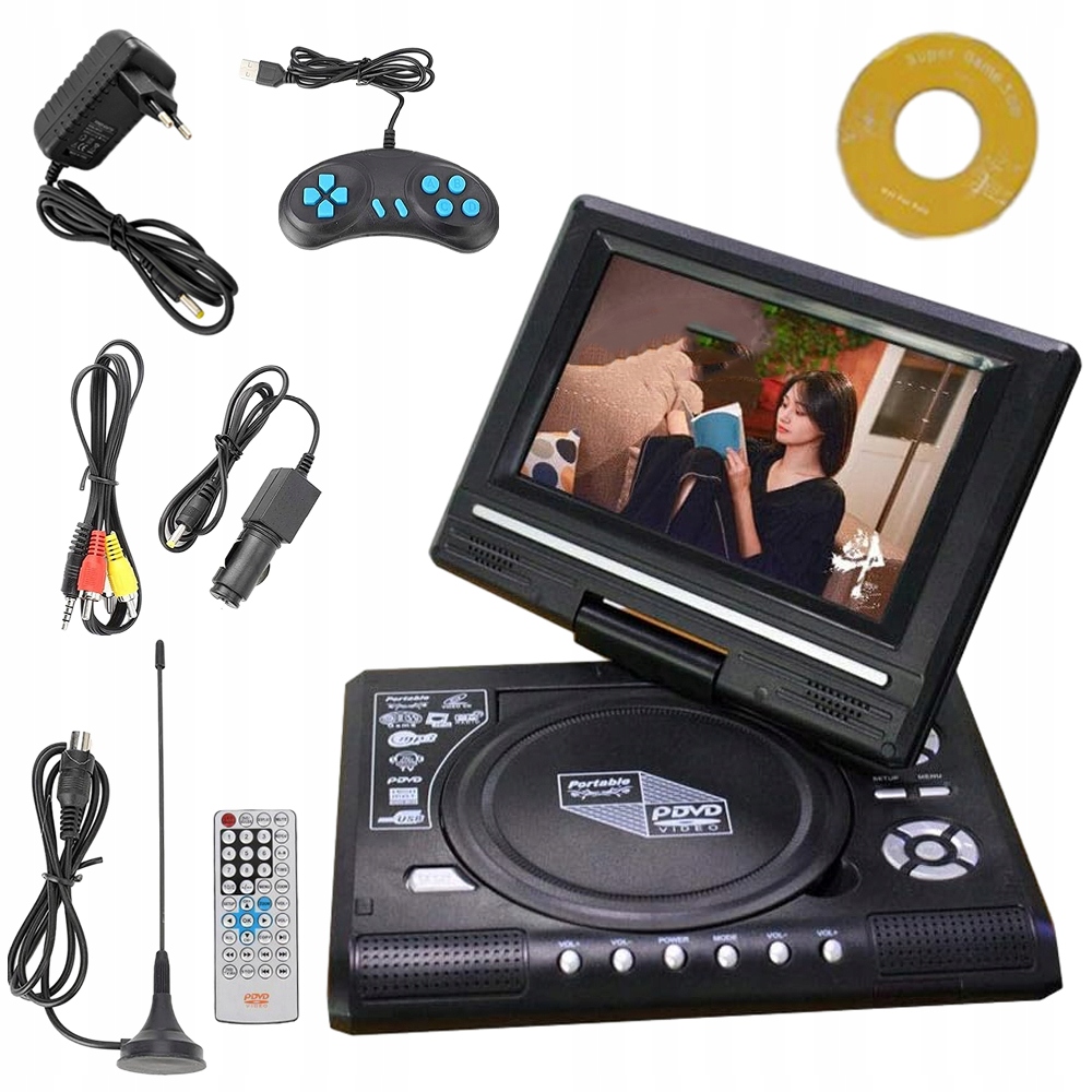 Přenosný DVD Přehrávač 7 8 Palců Hd Multiformátový Usb Sd MMC Hra Fm Eu